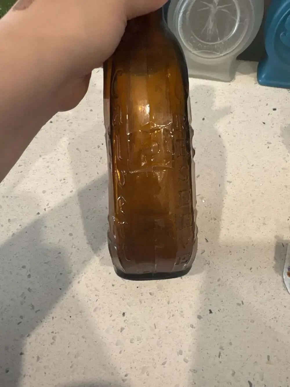 Vintage Calvert Reserve Amber Glass Whiskey Bottle Federal Law Forbids